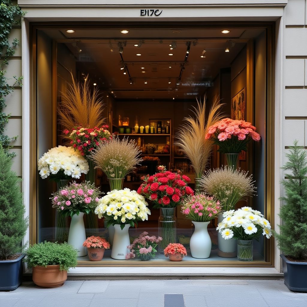 Décoration de vitrine florale